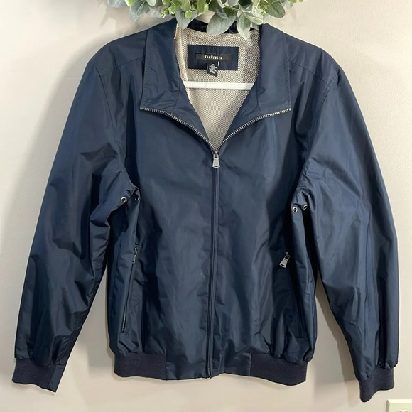 NWOT Van Heusen Lined Water Resistant Windbreaker Jacket Navy M - Picture 1 of 16